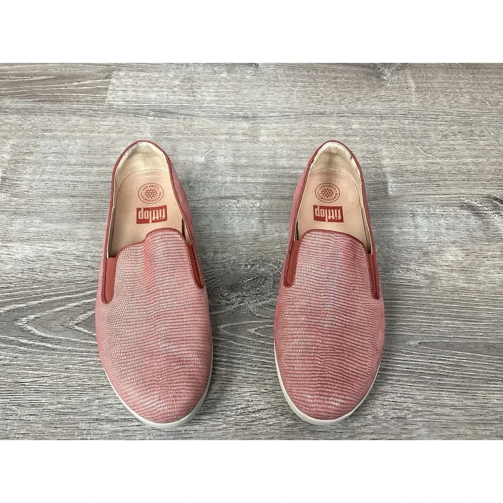 Fitflop superskate Pink Salmon lizard slip on sneakers Womens size 8.5 Shoes